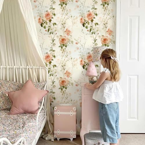Livebor Floral Peel and Stick Wallpaper Boho Rose Flower Contact Paper 16.9in x118.1in Vintage Floral Wallpaper Peel and Stick Removable Self Adhesive Wall Paper for Bathroom Cabinets Decor Vinyl Roll - Image 2