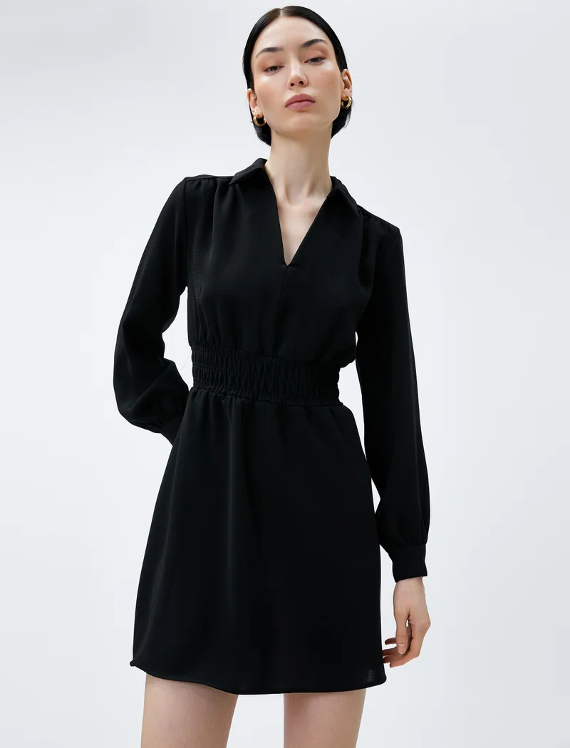 KOTON Koton | Solid Long Sleeves Collared Mini Dress |