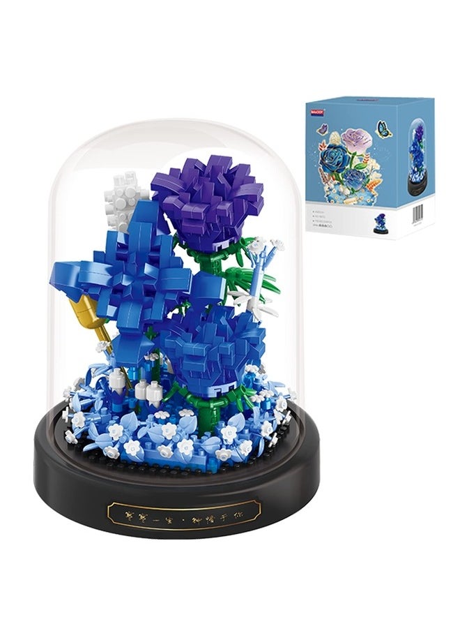 Generic Roses Flower Bouquet Set,Mini Bricks Botanical Collection Flowers Building Blocks,Assembly Bonsai Tree Friends Sets, Valentine's Anniversaries Birthday Gift for Women Friends Adults(Blue)  - Image 1