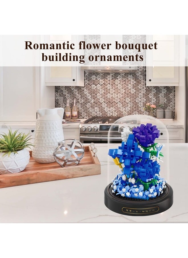 Generic Roses Flower Bouquet Set,Mini Bricks Botanical Collection Flowers Building Blocks,Assembly Bonsai Tree Friends Sets, Valentine's Anniversaries Birthday Gift for Women Friends Adults(Blue)  - Image 2