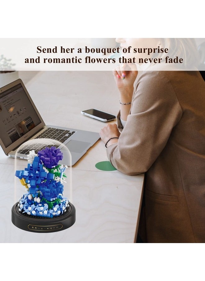Generic Roses Flower Bouquet Set,Mini Bricks Botanical Collection Flowers Building Blocks,Assembly Bonsai Tree Friends Sets, Valentine's Anniversaries Birthday Gift for Women Friends Adults(Blue)  - Image 5