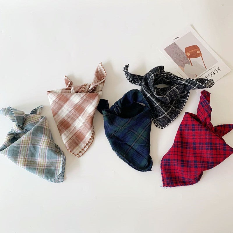 Korean Children'S Pet Fashion Plaid Small Square Towel Double-Sided Baby Small Scarf Triangle Square Towel Saliva Towel Factory - Image 4