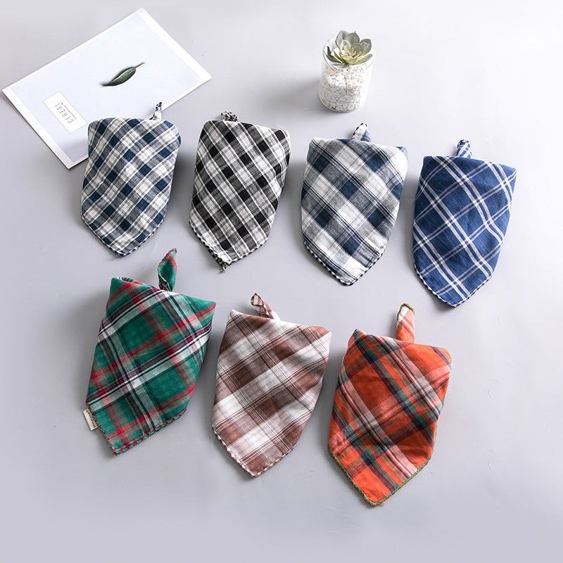 Korean Children'S Pet Fashion Plaid Small Square Towel Double-Sided Baby Small Scarf Triangle Square Towel Saliva Towel Factory - Image 2
