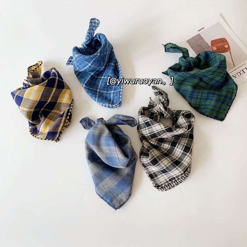 Korean Children'S Pet Fashion Plaid Small Square Towel Double-Sided Baby Small Scarf Triangle Square Towel Saliva Towel Factory - Image 3