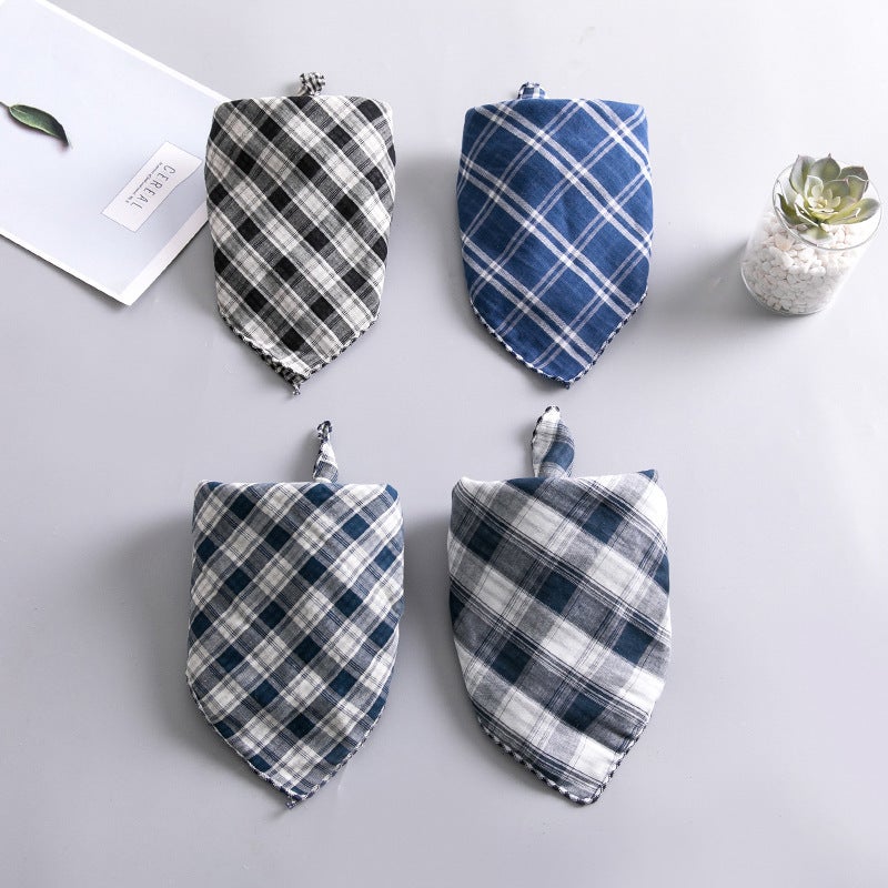 Korean Children'S Pet Fashion Plaid Small Square Towel Double-Sided Baby Small Scarf Triangle Square Towel Saliva Towel Factory - Image 5