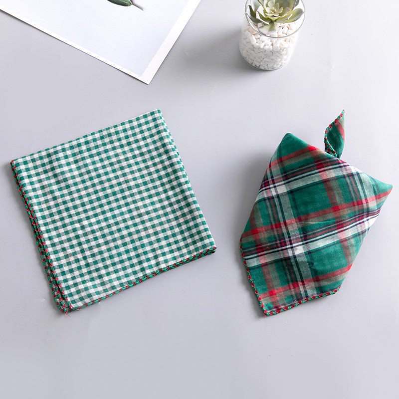 Korean Children'S Pet Fashion Plaid Small Square Towel Double-Sided Baby Small Scarf Triangle Square Towel Saliva Towel Factory - Image 1