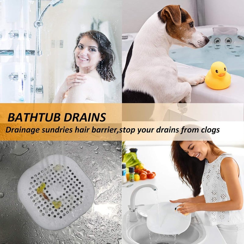 Bovinde Hair Catcher,Square Hair Drain Cover for Shower Silicone Hair Stopper with Suction Cup,Easy to Install Suit for Bathroom,Bathtub,Kitchen 2 Pack (Grey White) | Drainer Cover Silicone Hair Stopper with Suction Cups,Protector Accessories,Easy to Install Suit for Bathroom,Bathtub,Sink - Image 3