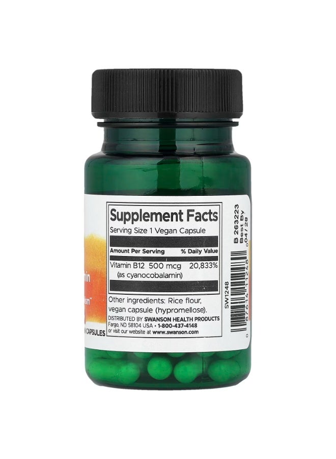 SWANSON Vitamin B12 500 mcg 30 Capsules - Image 3