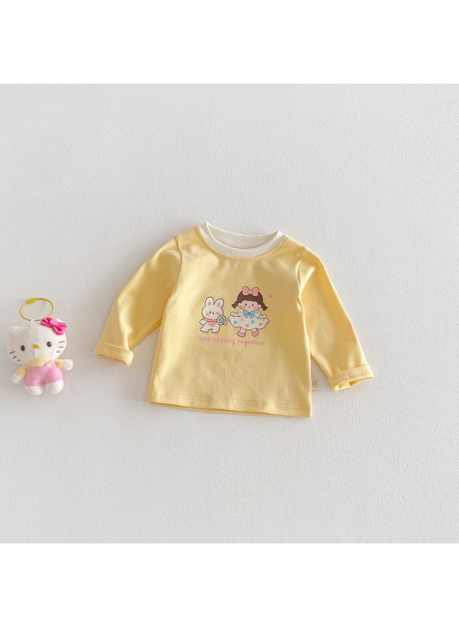 【no Returns Or Exchanges】girls Super Cute Base Layer 2026 New Spring Baby Korean Style Cartoon Print T-shirt Trendy