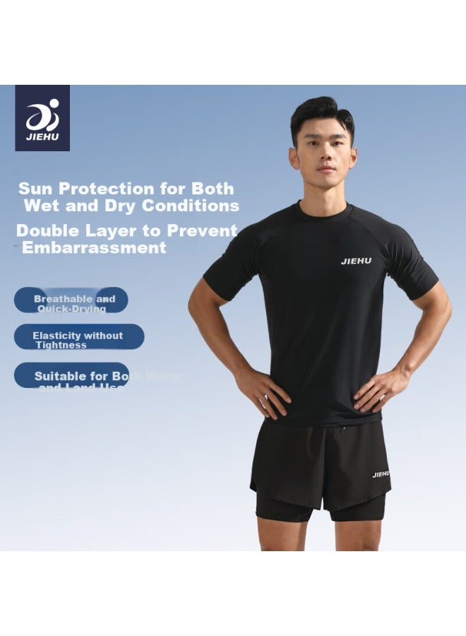 Jettiger Jiehu Men's Swimwear Set For Teenagers, Anti-embarrassment Double-layer Swim Trunks Men's Swimwear Two-piece Set For Hot Springs Swimming Gear - Image 1