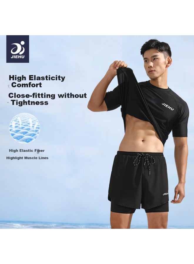 Jettiger Jiehu Men's Swimwear Set For Teenagers, Anti-embarrassment Double-layer Swim Trunks Men's Swimwear Two-piece Set For Hot Springs Swimming Gear - Image 3