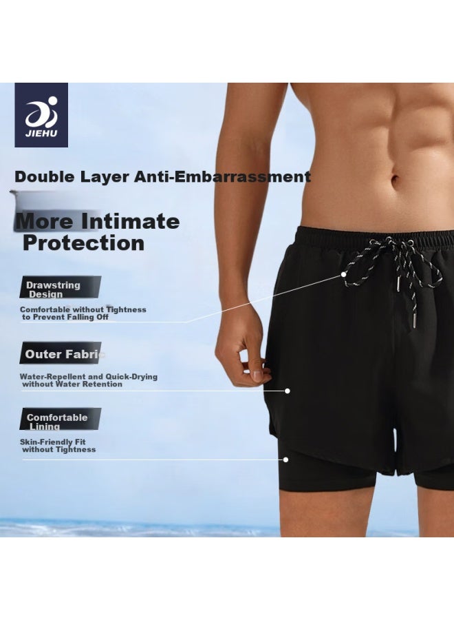Jettiger Jiehu Men's Swimwear Set For Teenagers, Anti-embarrassment Double-layer Swim Trunks Men's Swimwear Two-piece Set For Hot Springs Swimming Gear - Image 4