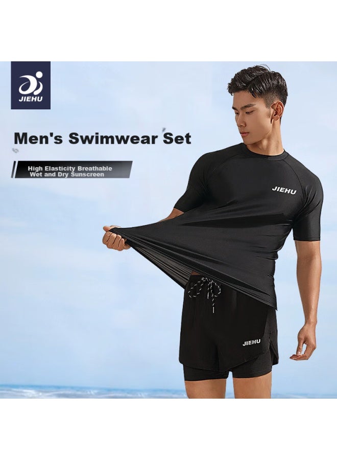 Jettiger Jiehu Men's Swimwear Set For Teenagers, Anti-embarrassment Double-layer Swim Trunks Men's Swimwear Two-piece Set For Hot Springs Swimming Gear - Image 2