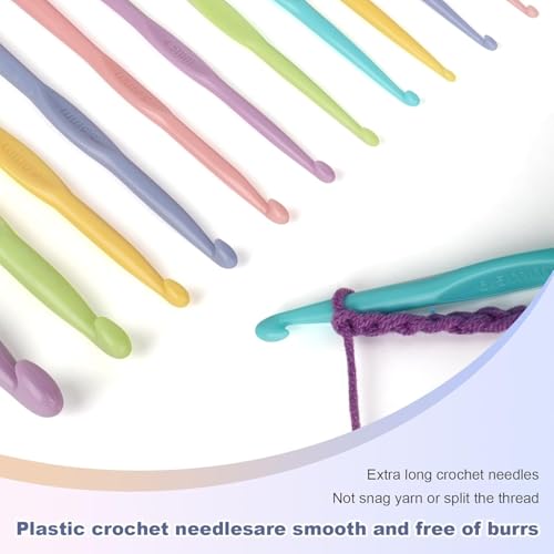 Tusmad 9 PCS Crochet Hooks, Ergonomic Handle Crochet Hooks Set for Arthritic Hands, Comfortable Smooth Crochet Needles Extra Long  Knitting Needles, Stitch Markers 5 Multicolor - Image 2