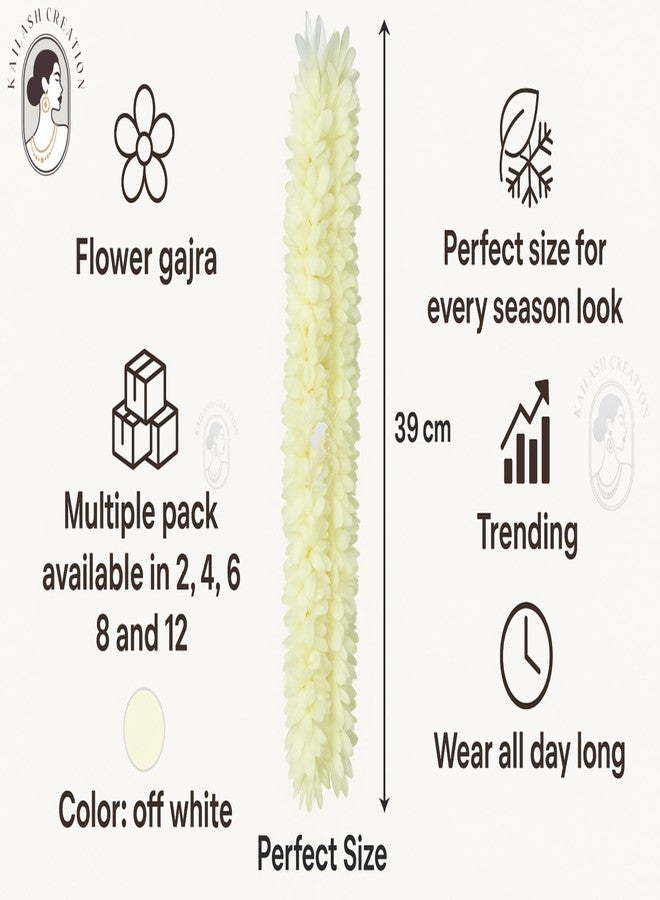 Kailash Creation Artificial Mogra Flower Hair Gajra for Women & Girls | Reusable Realistic Bun Garland Juda Gajra | Off White, 15 Inch | Scented Jasmine Flower Hair Accessory (Off White, (Pack of 2)) - Image 5