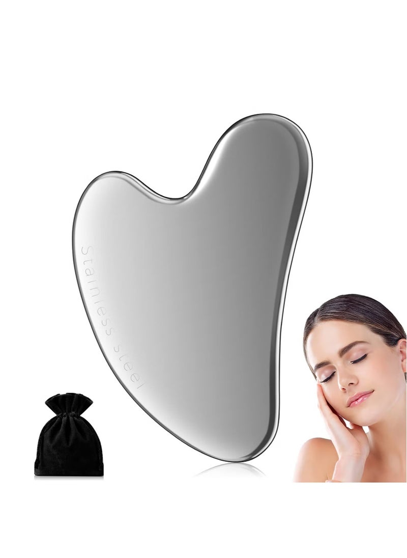Generic Gua Sha Facial Tool, Stainless Steel GuaSha Face Lift Massage Beauty Metal Skin Care Board Scraping Self Skincare Lymphatic Drainage Massager Lift Anti-Aging & Wrinkles Jawline Exerciser Tools  - Image 1