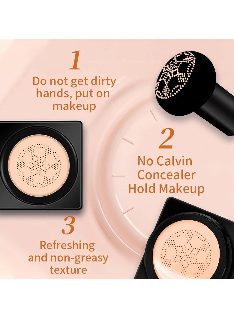 OCHEAL - Mushroom Head Air Cushion CC Cream Foundation Mushroom Head Foundation BB Cream Makeup Foundation Concealer Brighten Long lasting Oil Control and Moisturizing Natural 01 - Image 1