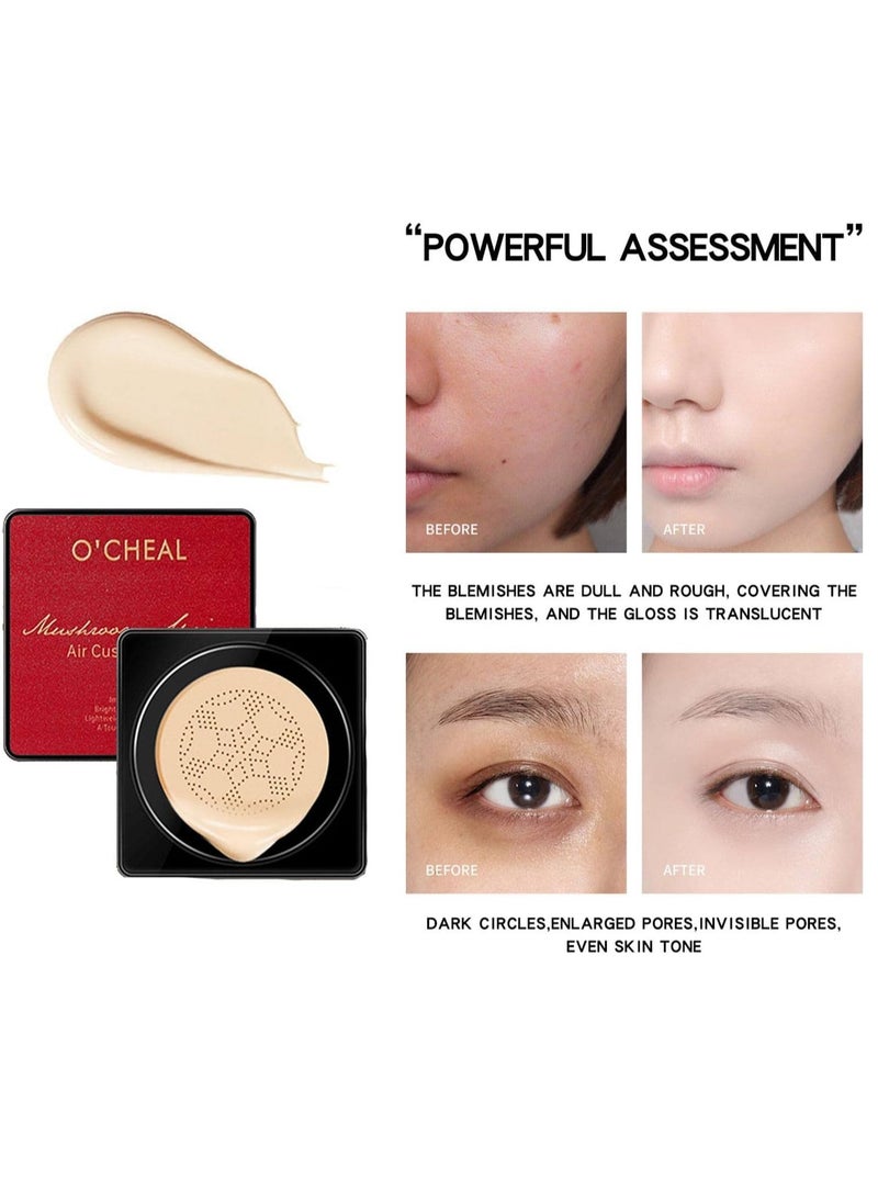 OCHEAL - Mushroom Head Air Cushion CC Cream Foundation Mushroom Head Foundation BB Cream Makeup Foundation Concealer Brighten Long lasting Oil Control and Moisturizing Natural 01 - Image 1