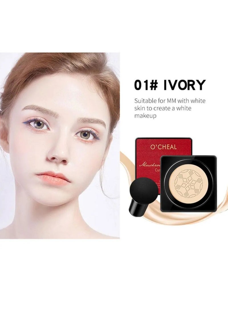 OCHEAL - Mushroom Head Air Cushion CC Cream Foundation Mushroom Head Foundation BB Cream Makeup Foundation Concealer Brighten Long lasting Oil Control and Moisturizing Natural 01 - Image 1
