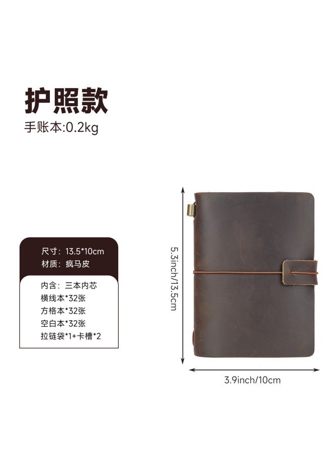 Matt Crazy Horse Leather Retro Nostalgic Hand Ledger Advanced Sense Cowhide Binder Notebook Compact Portable Travel Journal - Image 1