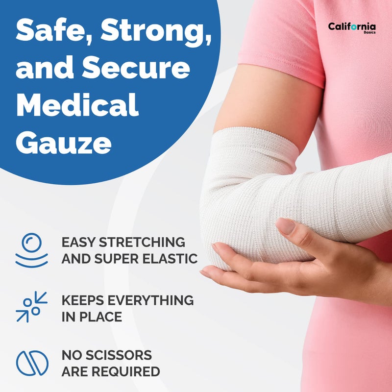 California Basics 24-Pack Gauze Bandage Roll with Tape, 2 Inches x 4 Yards - Soft, Stretchable & Breathable Wrap for Wound Care, First Aid & Medical Supplies - White - Image 4
