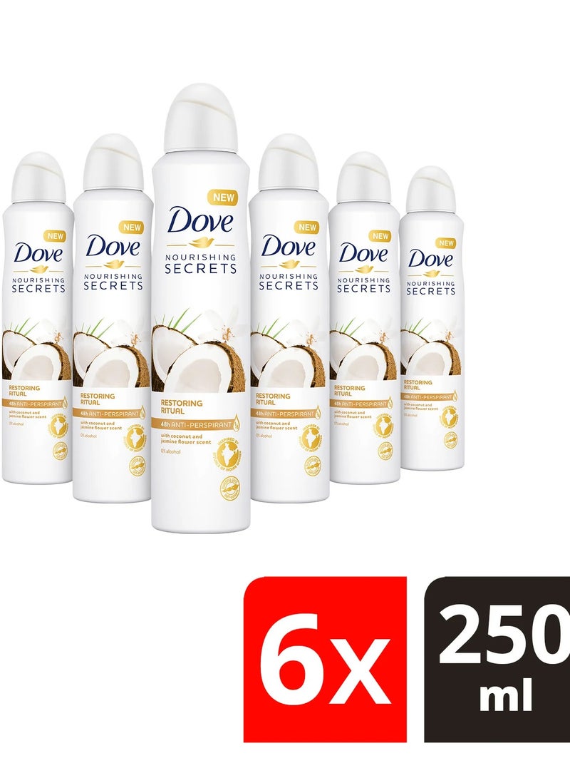 Dove Nourishing Secrets Coconut and Jasmine Deodorant 6 x 250ml - Image 2