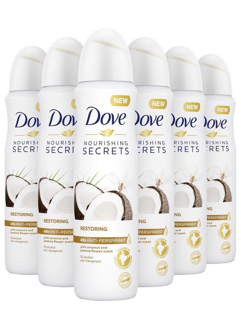 Dove Nourishing Secrets Coconut and Jasmine Deodorant 6 x 250ml - Image 1