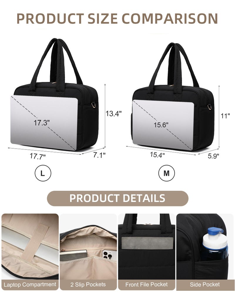 BAVERGE Lunch Tote Bag for Women Work, 15.6 Inch Laptop Purse with Insulated Lunch Compartment Coin Wallet for Meal, Large Puffy Quilted Travel Duffle Bag - Image 3