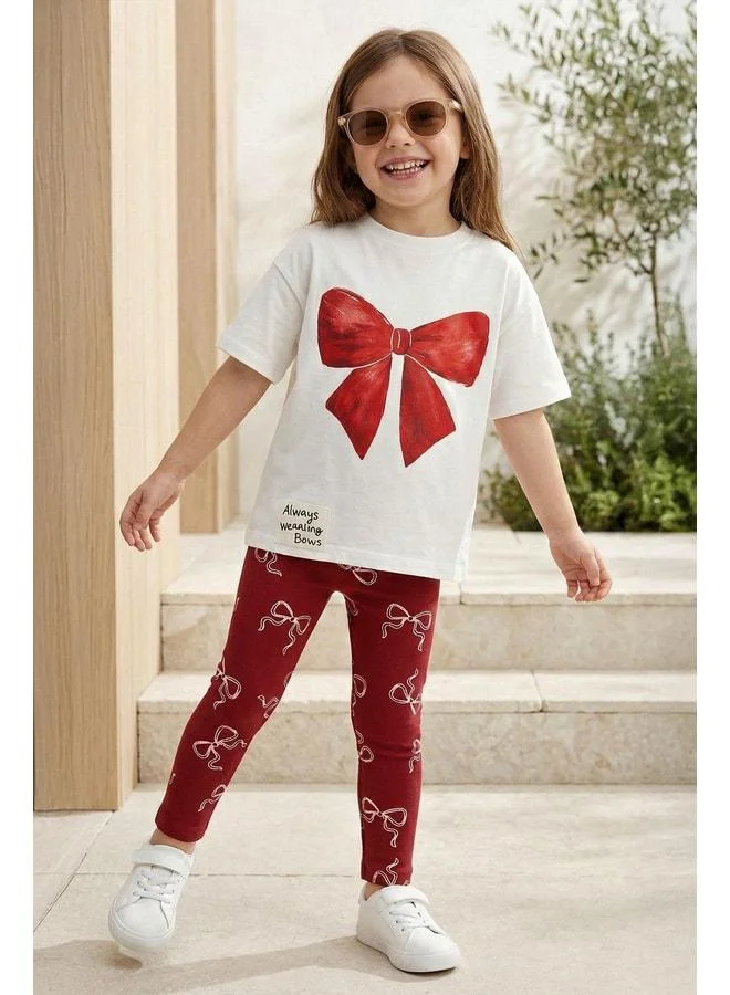 Zuzunga Bow-Printed Girls' Leggings Set – Stylish Design with Bow Pattern.