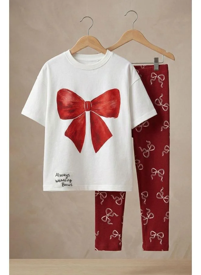 Zuzunga Bow-Printed Girls' Leggings Set – Stylish Design with Bow Pattern.