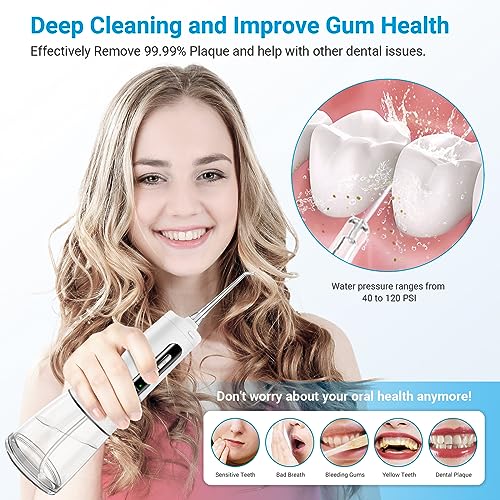 Dentiden Pro C 120 | Portable Dental Flosser with 4 Nozzles, IPX7 Waterproof | Cordless, Rechargeable, 300ml Tank, 4 Cleaning Modes, 120 PSI Pressure, 45 Days Usage | 4 Operating Modes | Oral Irrigator - Image 2