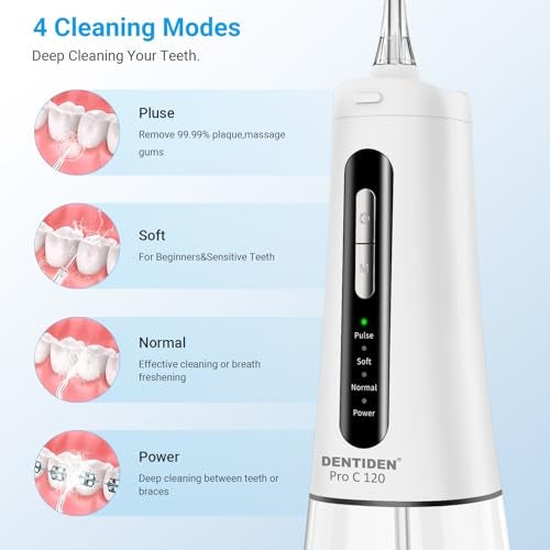 Dentiden Pro C 120 | Portable Dental Flosser with 4 Nozzles, IPX7 Waterproof | Cordless, Rechargeable, 300ml Tank, 4 Cleaning Modes, 120 PSI Pressure, 45 Days Usage | 4 Operating Modes | Oral Irrigator - Image 4