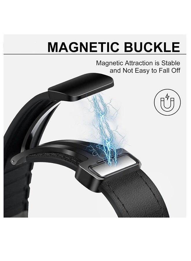 Magnetic Leather Watch Band for Apple Watch Ultra, 49mm 45mm 44mm 42mm, Magnetic Buckle Replacement Genuine Leather Strap for Apple Watch Series, Black - Image 4