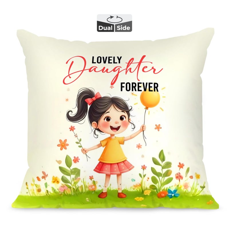 Brizberry Pillow Cushion for Best Daughter Unique Thoughtful Cute Birthday Pillow Gift for Daughters Day for Girl with Premium Filler Cushion 16 inch x 16 inch Design 43