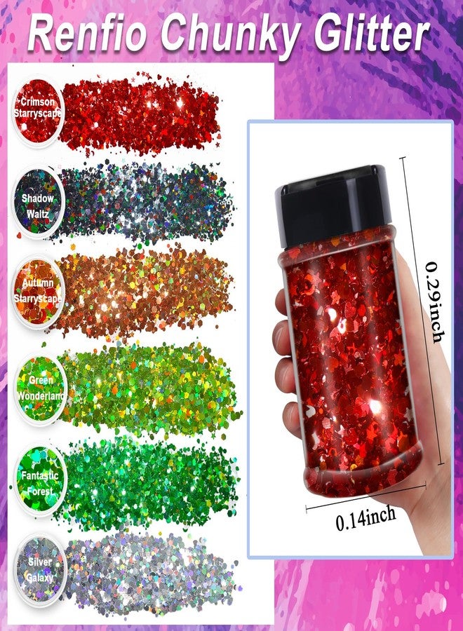 Renfio Mixed Shapes Confetti, Star Confetti Holographic Chunky Glitter, 1.75oz/50g Red Glitter Heart Moon Circle Sequins Valentines Glitter for Crafts for Nail Art Resin Tumblers - Crimson Starryscape - Image 3