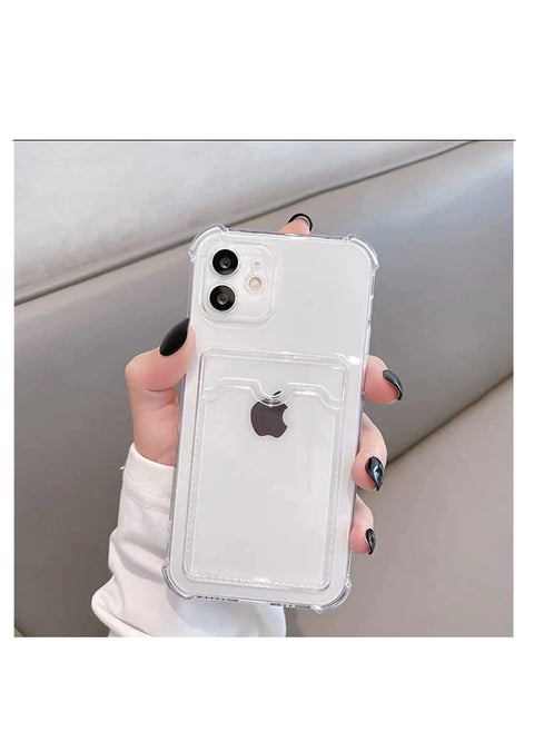TenTech Transparent cover with shockproof corners with card holder - card holder - heat-resistant polyurethane card holder for iPhone 11 - transparent