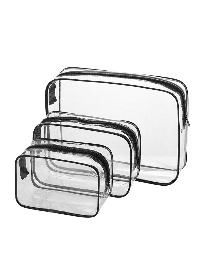 MIMOE Transparent Cosmetic Bag Set - 3 Piece Clear Makeup Package with Black Trim, Multi-Size Travel Organizer Bag for Toiletries, Cosmetics & Accessories - Image 2