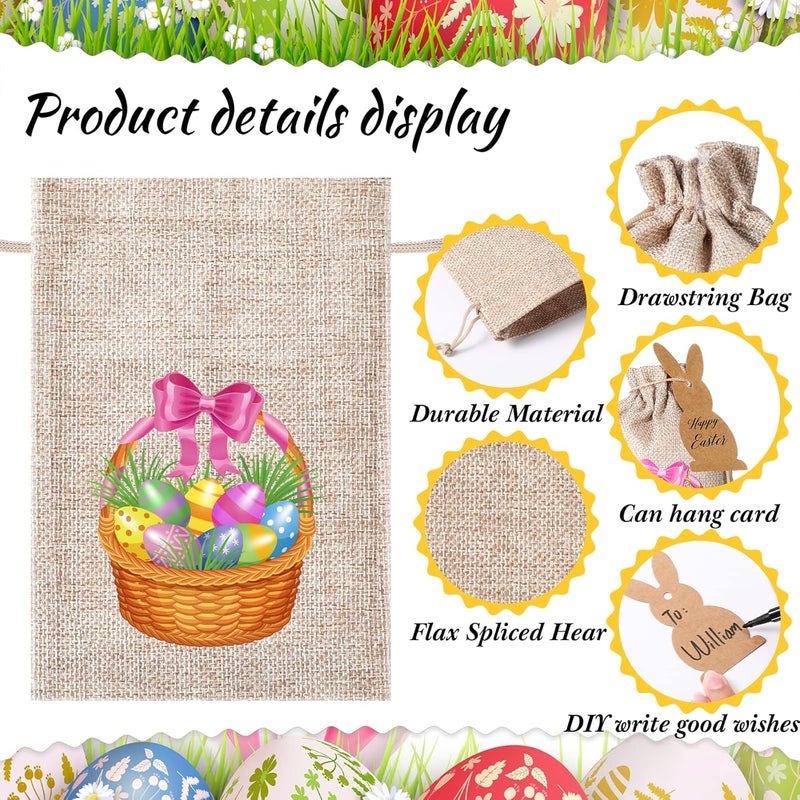 Shappy 24 Pcs Easter Burlap Drawstring Bags Easter Burlap Bags with Drawstrings Bunny Linen Goody Gift Bags with Double Jute Drawstrings Easter Bags Burlap Easter Bunny Bags for Easter Classic Style - Image 5