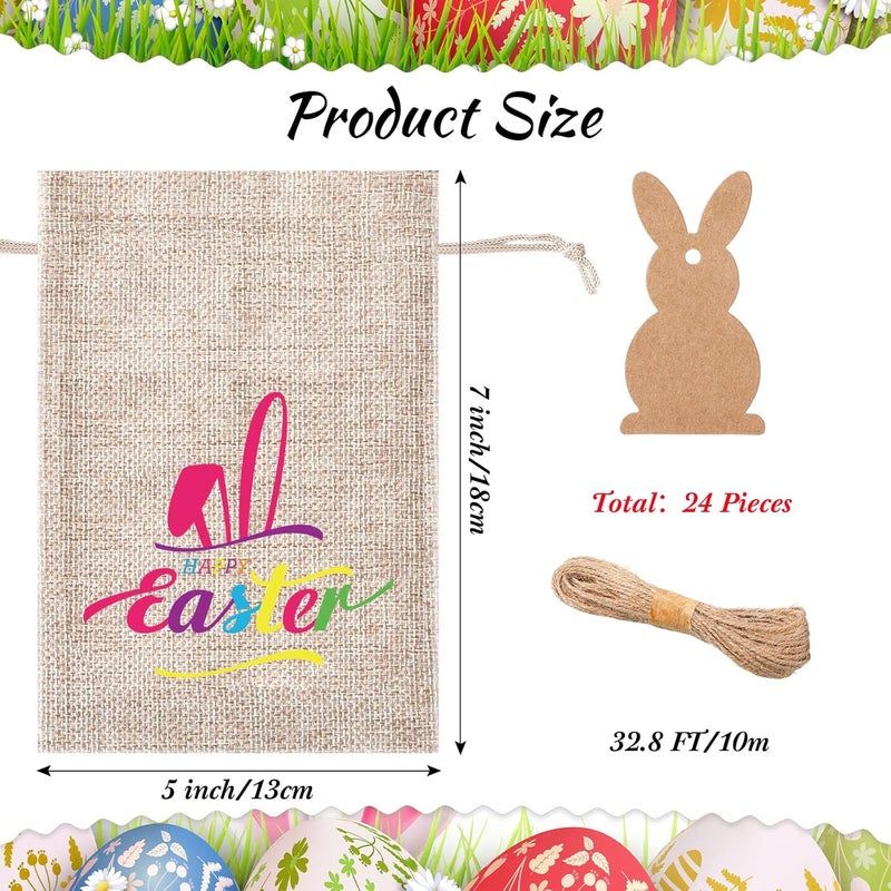 Shappy 24 Pcs Easter Burlap Drawstring Bags Easter Burlap Bags with Drawstrings Bunny Linen Goody Gift Bags with Double Jute Drawstrings Easter Bags Burlap Easter Bunny Bags for Easter Classic Style - Image 3