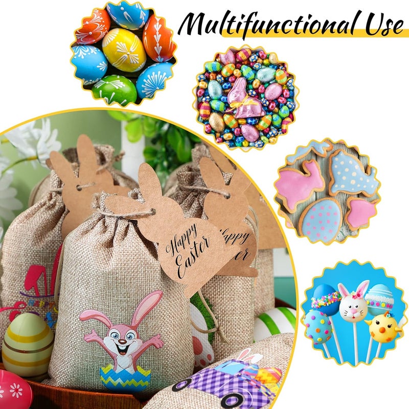 Shappy 24 Pcs Easter Burlap Drawstring Bags Easter Burlap Bags with Drawstrings Bunny Linen Goody Gift Bags with Double Jute Drawstrings Easter Bags Burlap Easter Bunny Bags for Easter Classic Style - Image 4