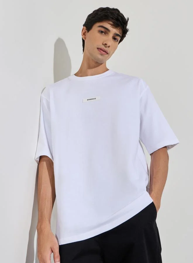 White Silicon Print Crew Neck Short Sleeves Oversized T-Shirt