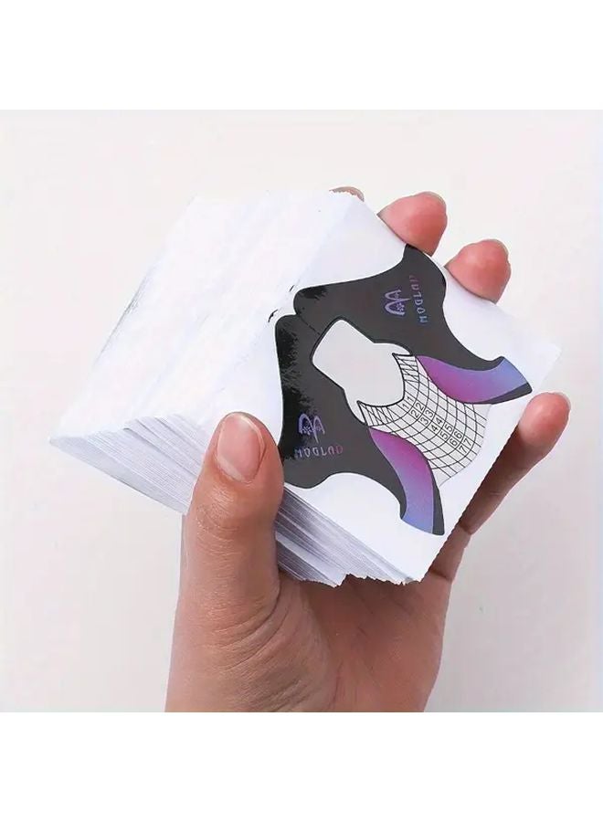 100 قطعة أظافر صناعية طويلة وسميكة أشكال إطالة الجل تصميم مانيكير أسود ووردي معدني - Image 3