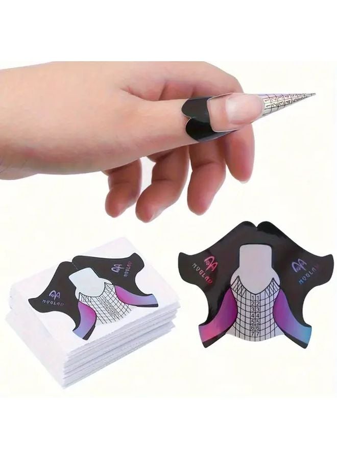 100 قطعة أظافر صناعية طويلة وسميكة أشكال إطالة الجل تصميم مانيكير أسود ووردي معدني - Image 2