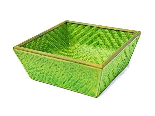 Kadam Haat Bamboo Square Fruit Storage Basket | Food Safe, Non Plastic | Handcrafted Woven Storage Planter Basket for Home Decor, Multi-Purpose for Living Room & Kitchen (2L, Green) - Image 2