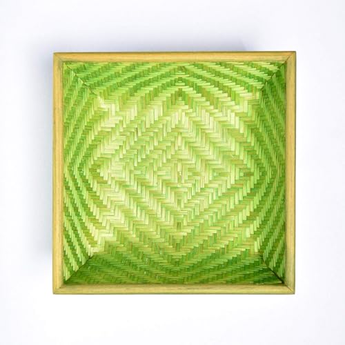 Kadam Haat Bamboo Square Fruit Storage Basket | Food Safe, Non Plastic | Handcrafted Woven Storage Planter Basket for Home Decor, Multi-Purpose for Living Room & Kitchen (2L, Green) - Image 3