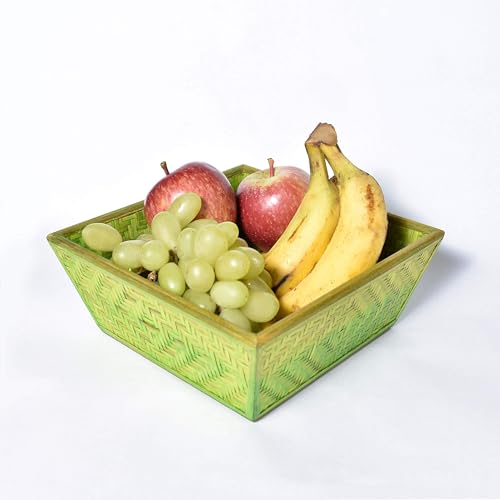 Kadam Haat Bamboo Square Fruit Storage Basket | Food Safe, Non Plastic | Handcrafted Woven Storage Planter Basket for Home Decor, Multi-Purpose for Living Room & Kitchen (2L, Green) - Image 4