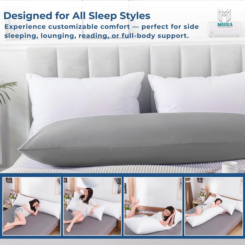 MUSA MUSA® Full Body Long Pillow with 300 Cotton TC - Breathable Polyester Filling, Pregnancy Pillow for Belly Support, Sleeping, Side Sleeper & Back Sleepers Maternity Pillow (Light Grey, 50 x 140cm) - Image 5