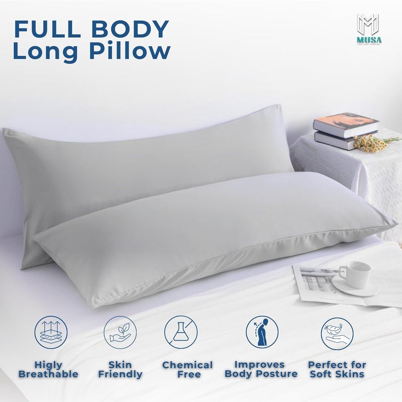 MUSA MUSA® Full Body Long Pillow with 300 Cotton TC - Breathable Polyester Filling, Pregnancy Pillow for Belly Support, Sleeping, Side Sleeper & Back Sleepers Maternity Pillow (Light Grey, 50 x 140cm) - Image 3