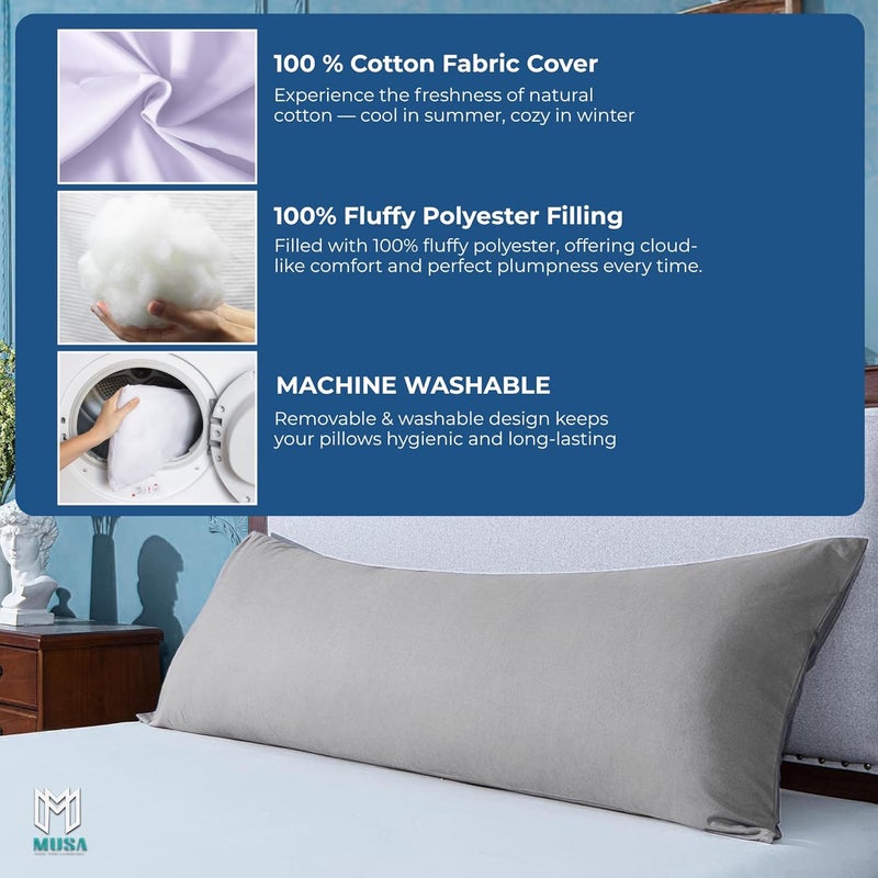 MUSA MUSA® Full Body Long Pillow with 300 Cotton TC - Breathable Polyester Filling, Pregnancy Pillow for Belly Support, Sleeping, Side Sleeper & Back Sleepers Maternity Pillow (Light Grey, 50 x 140cm) - Image 4