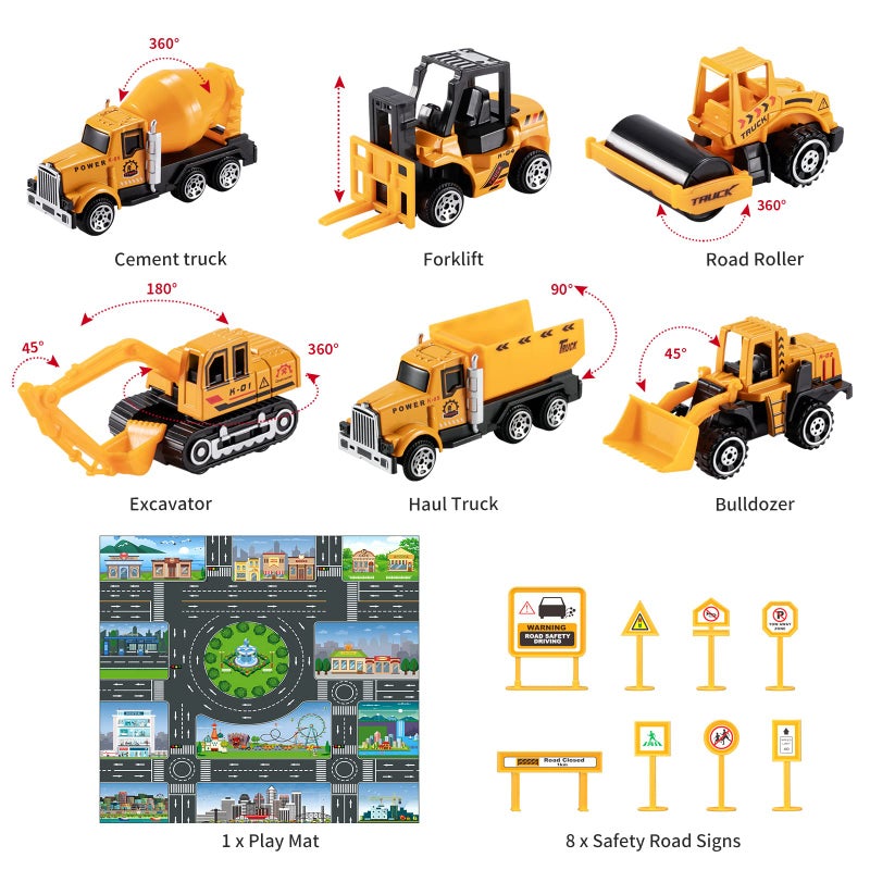 TEMI Toddler Toys for 3-9 Years Old Boys, Construction Toys Car Transport Vehicle W/Play Mat, Die-cast Alloy Engineering Vehicle Gifts for Age 3 4 5 6 Kids Child Boys Girls Birthday Party Favor - Image 5